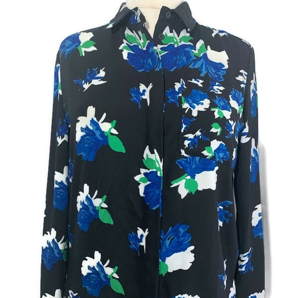 Warehouse Black Floral Shirt Blouse Top  Long Sleeve Button Down Pocket Sz UK 12 - Picture 2 of 13